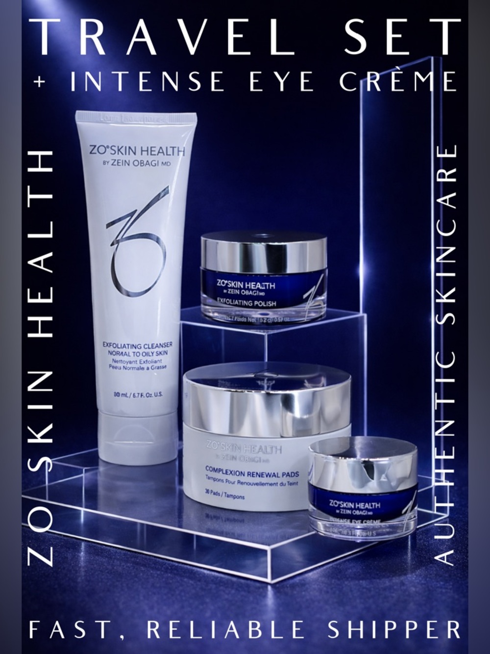 Travel exfoliating polish, cleanser, pads + Intense Eye Crème ZO Skin $153 value